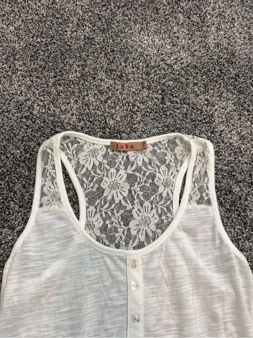 Lace Racerback White Tank with Button Placket - Picture 2 of 3